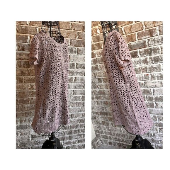 Vintage Newport News Crochet Dress Girls Large Tunic Taupe Short Sleeves… - Picture 3 of 12